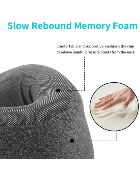 Almohada de Viaje HANQIMER con Soporte para Barbilla - Gris Almohada de Viaje HANQIMER con Soporte para Barbilla - Gris