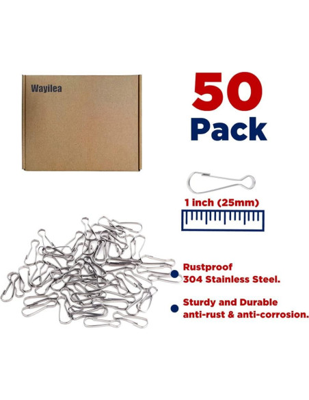 50 Ganchos de Resorte Acero Inoxidable Wayilea 25mm 50 Ganchos de Resorte Acero Inoxidable Wayilea 25mm