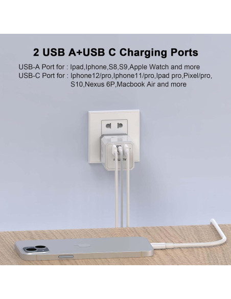 Divisor de Salida 3 Lados POWSAV con 3 Puertos USB Blanco Divisor de Salida 3 Lados POWSAV con 3 Puertos USB Blanco