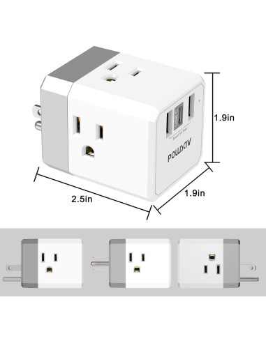 Divisor de Salida 3 Lados POWSAV con 3 Puertos USB Blanco