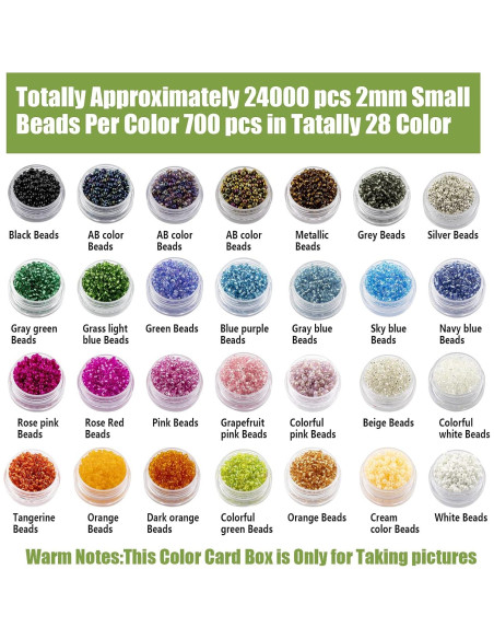 Kit de Cuentas de Vidrio 24000 Pcs Ybxjges 2mm 28 Colores Kit de Cuentas de Vidrio 24000 Pcs Ybxjges 2mm 28 Colores