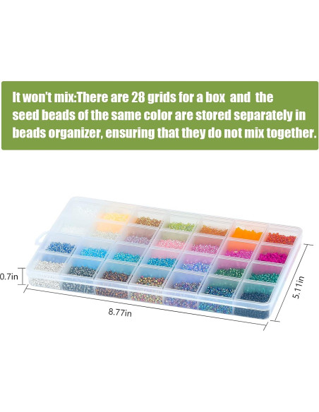 Kit de Cuentas de Vidrio 24000 Pcs Ybxjges 2mm 28 Colores Kit de Cuentas de Vidrio 24000 Pcs Ybxjges 2mm 28 Colores