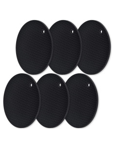 Trivete Redondo de Silicona homEdge, 6 Piezas, Negro, 18 cm