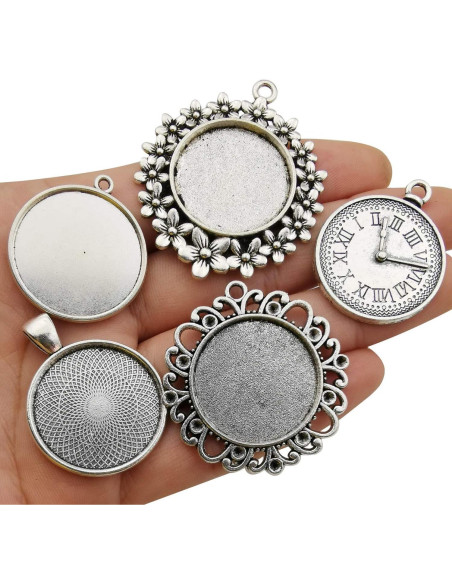20 Piezas Pendientes Bezel 25mm Plata Antigua para DIY 20 Piezas Pendientes Bezel 25mm Plata Antigua para DIY