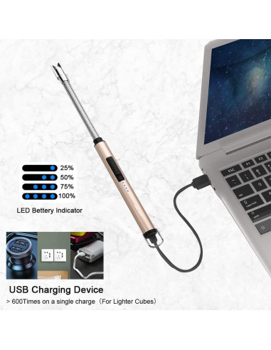 Encendedor Eléctrico ARECTECH Recargable USB Dorado 10.4 cm