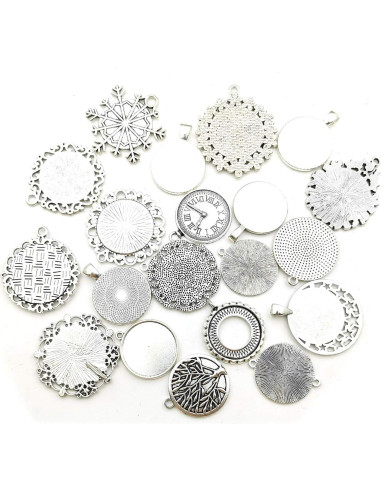 20 Piezas Pendientes Bezel 25mm Plata Antigua para DIY
