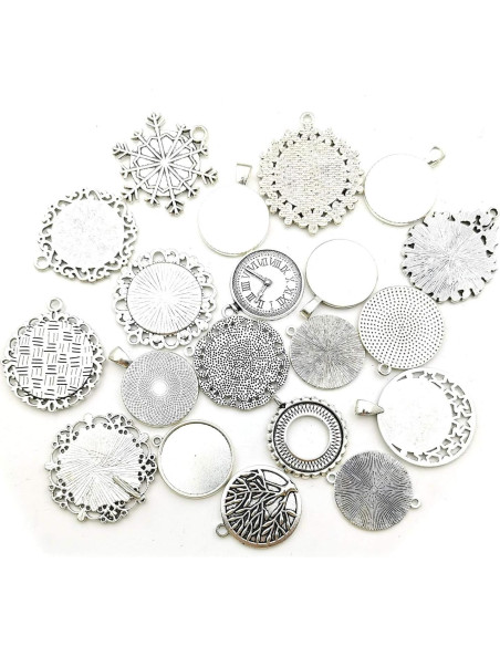 20 Piezas Pendientes Bezel 25mm Plata Antigua para DIY 20 Piezas Pendientes Bezel 25mm Plata Antigua para DIY
