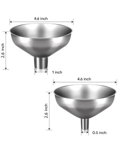 Juego de embudos de acero inoxidable Serinar 2 piezas 2,54 cm 1,27 cm 2