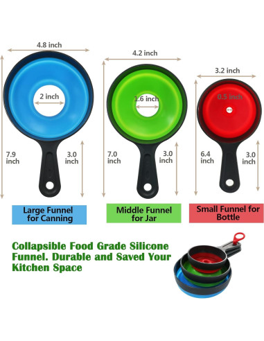 Juego de 3 Embudos de Silicona KongNai para Cocina