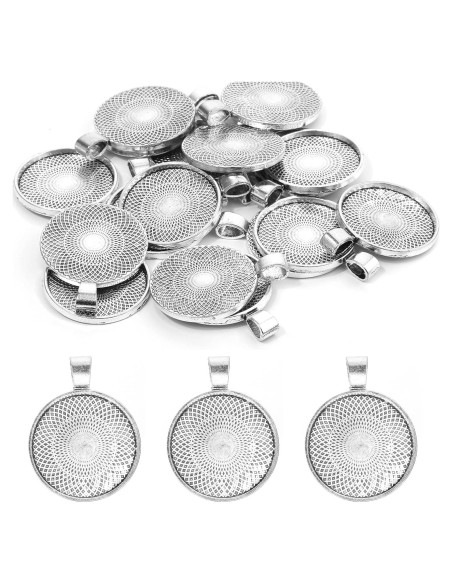 25 Bandejas de Pendientes Redondas Plata Antigua 25mm DIY 25 Bandejas de Pendientes Redondas Plata Antigua 25mm DIY