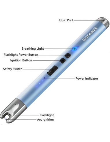 Encendedor Eléctrico RAYONNER Recargable USB 2 Piezas Azul