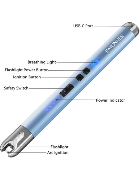 Encendedor Eléctrico RAYONNER Recargable USB 2 Piezas Azul Encendedor Eléctrico RAYONNER Recargable USB 2 Piezas Azul