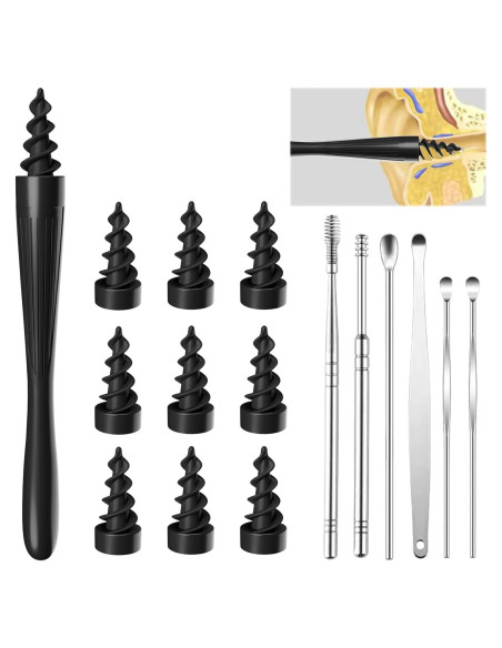 Kit Limpiador de Oídos 7 en 1 Q-Grips Silicona Negra Kit Limpiador de Oídos 7 en 1 Q-Grips Silicona Negra