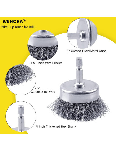 Juego de 4 cepillos de copa WENORA para taladro 5.08 cm