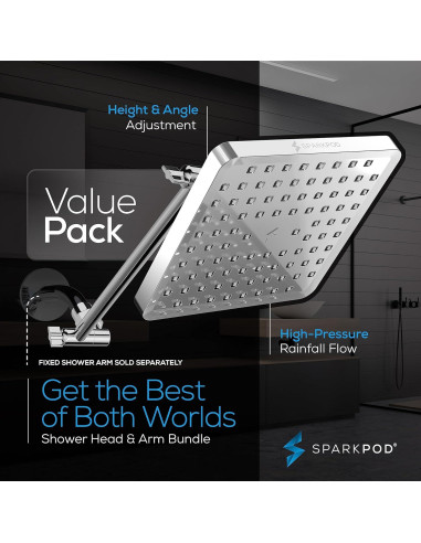 Cabezal de Ducha Cuadrado SparkPod 20cm con Brazo 28cm
