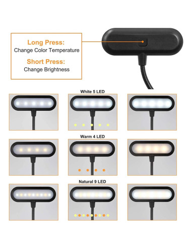Luz de Libro LEPOWER 9 LED Regulable con Clip y USB