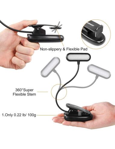 Luz de Libro LEPOWER 9 LED Regulable con Clip y USB