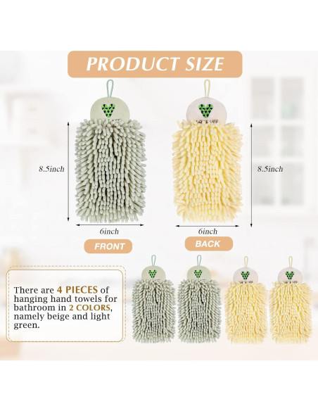 Toallas de Mano Kinlop 4 Pcs Chenille Beige Verde Claro Toallas de Mano Kinlop 4 Pcs Chenille Beige Verde Claro