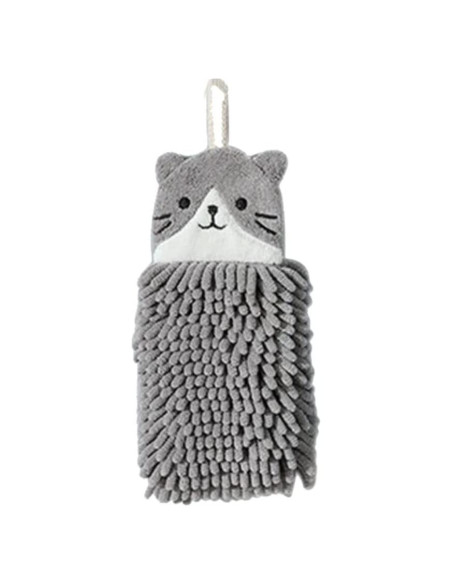 Toalla de Mano Chenille GTONEE Gato Gris 28x13 cm Toalla de Mano Chenille GTONEE Gato Gris 28x13 cm