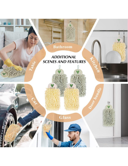 Toallas de Mano Kinlop 4 Pcs Chenille Beige Verde Claro Toallas de Mano Kinlop 4 Pcs Chenille Beige Verde Claro