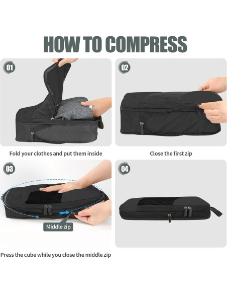 Cubos de Compresión MSBAG para Empacar 6 Sets Negro Cubos de Compresión MSBAG para Empacar 6 Sets Negro
