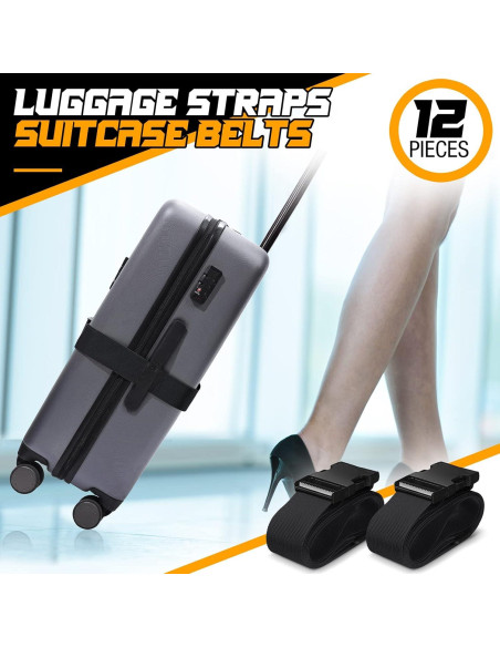 Correas de Equipaje Eccliy 12 Piezas Ajustables 100-188 cm Negro Correas de Equipaje Eccliy 12 Piezas Ajustables 100-188 cm Negro
