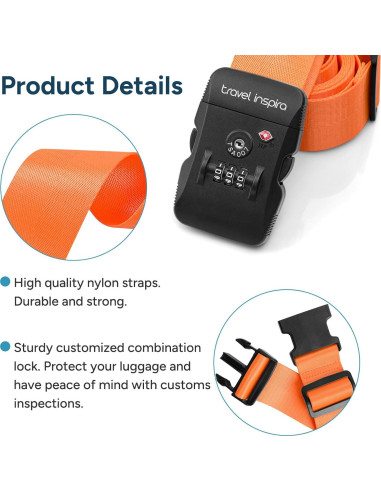 Correas de Equipaje Travel Inspira Naranja Ajustables 120-205 cm
