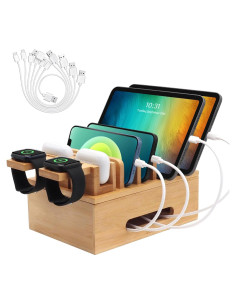 Estación de Carga de Bambú Deefielly para 8 Dispositivos