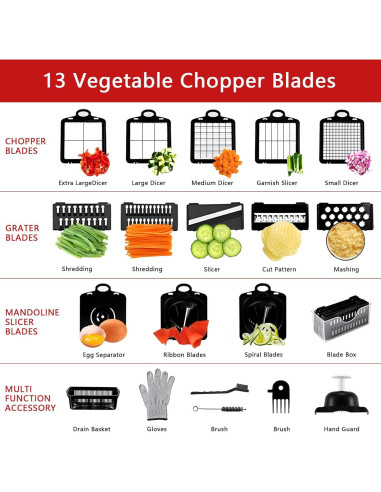 Cortador de Verduras 25 en 1 RCOMG con 13 Cuchillas