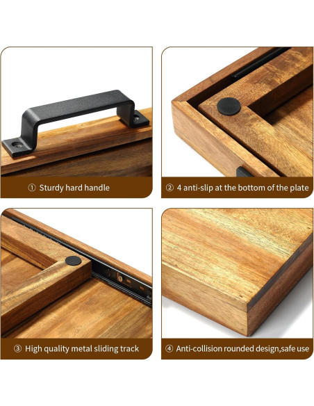 Bandeja deslizante de acacia natural EVERBBKING 2,08 kg