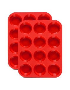 Molde de Silicona para Muffins JEWOSTER 12 Tazas Rojo