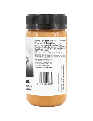 Miel de Manuka Steens 100% Cruda UMF 20+ 499g