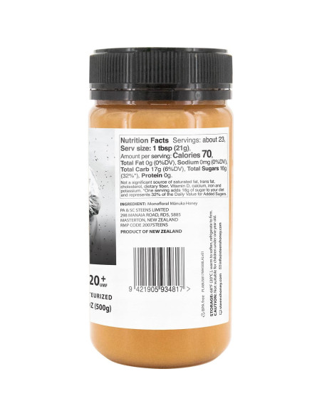Miel de Manuka Steens 100% Cruda UMF 20+ 499g Miel de Manuka Steens 100% Cruda UMF 20+ 499g