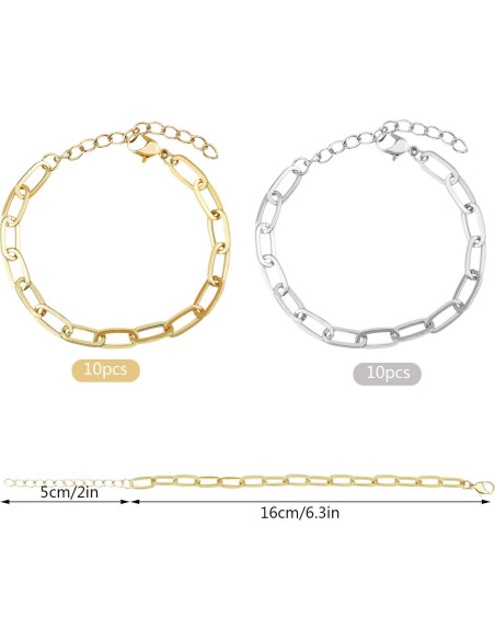 Kit de Pulseras de Cadena Aleación Tiggell 20 Piezas Oro Plata Kit de Pulseras de Cadena Aleación Tiggell 20 Piezas Oro Plata