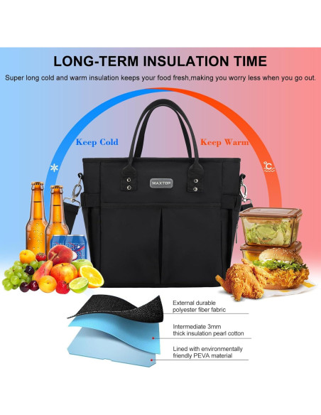 Bolsa de Almuerzo Aislada MAXTOP 11L Negra para Trabajo Bolsa de Almuerzo Aislada MAXTOP 11L Negra para Trabajo