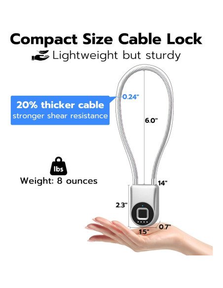 Candado de Cable Biométrico Anweller P2B 35,56 cm Plata Candado de Cable Biométrico Anweller P2B 35,56 cm Plata