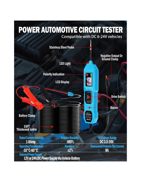 Probador de Circuito DC 6-24V Zzxker con Pantalla LCD Probador de Circuito DC 6-24V Zzxker con Pantalla LCD
