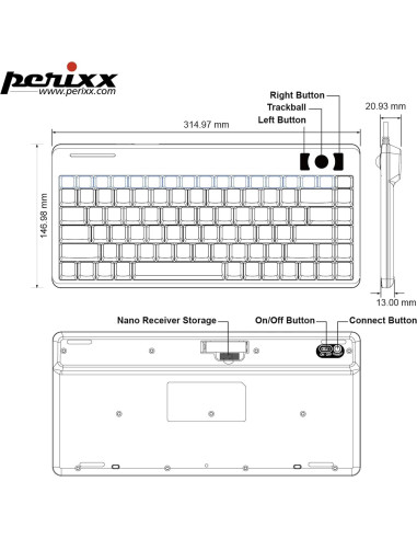 Teclado Mini Inalámbrico Perixx Periboard-706 con Trackball