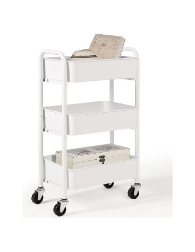 Carro de Almacenamiento Metálico SunnyPoint 3 Niveles Blanco