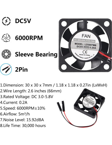 6 Ventiladores de Refrigeración AITIAO 30x30mm para Raspberry Pi
