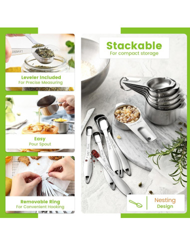 Juego de Tazas y Cucharas Medidoras Spring Chef Acero Inoxidable