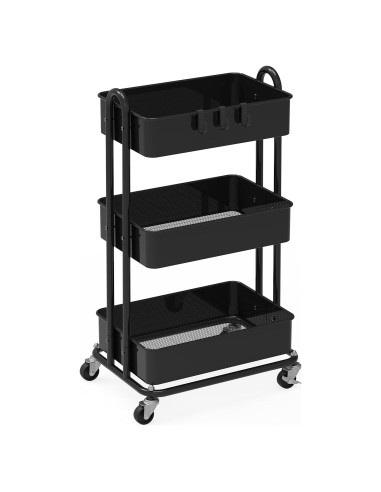 Carro de Utilidad de Metal Simple Houseware 3 Niveles Negro