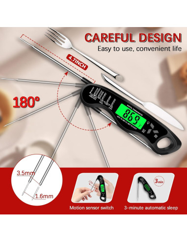 Termómetro Digital de Cocina Giftsfaloy IP67 16.5cm Negro