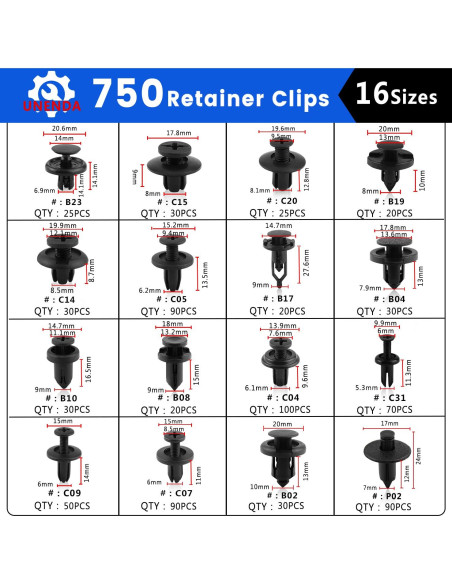 Kit de Clips de Retención Automotriz UNENDA 750 Piezas Kit de Clips de Retención Automotriz UNENDA 750 Piezas