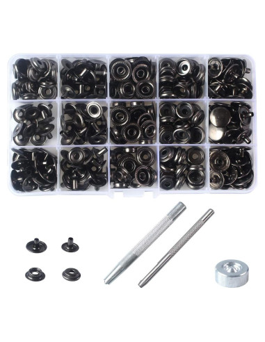 Kit de Broches de Presión INNETOC 70 Juegos 15mm Metal Negro