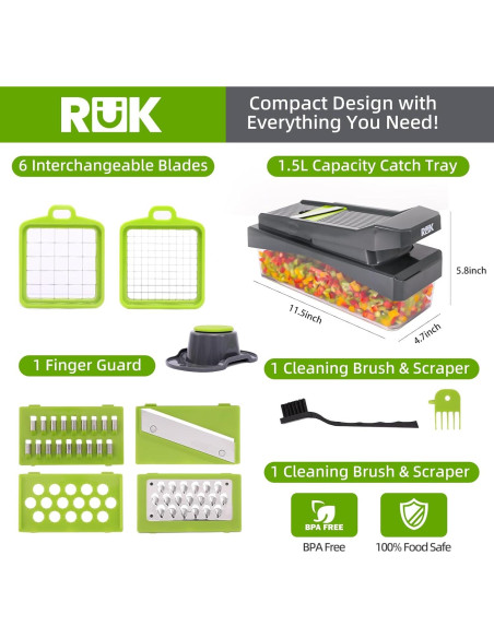 Cortador de Verduras RüK 10 en 1 con Contenedor Gris Cortador de Verduras RüK 10 en 1 con Contenedor Gris