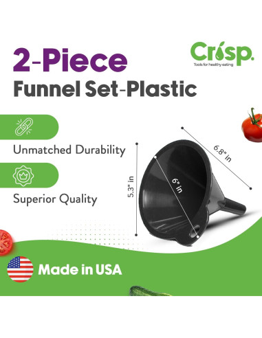 Juego de Embudos de Cocina Crisp - 2 Piezas Negro Duradero