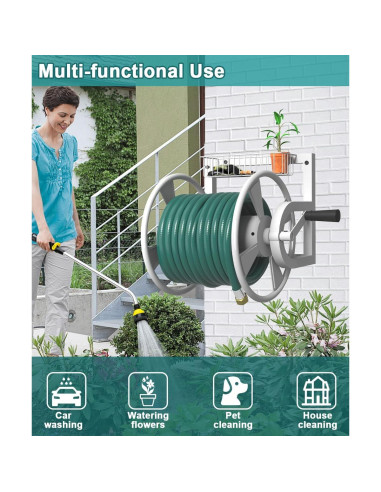 Carrete de Manguera Montado en Pared Artigarden 125 Pies Metal Blanco