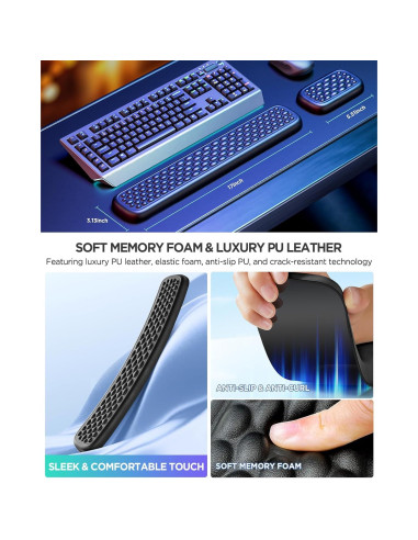 Reposamuñecas Ergonómico Lekvey TU026 - Espuma de Memoria y Cuero PU Negro