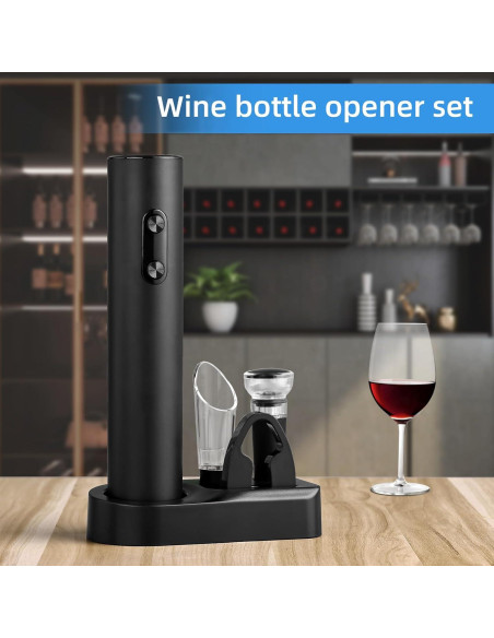 Abridor de Vino Eléctrico Tizowal Negro con Cortador y Tapones Abridor de Vino Eléctrico Tizowal Negro con Cortador y Tapones